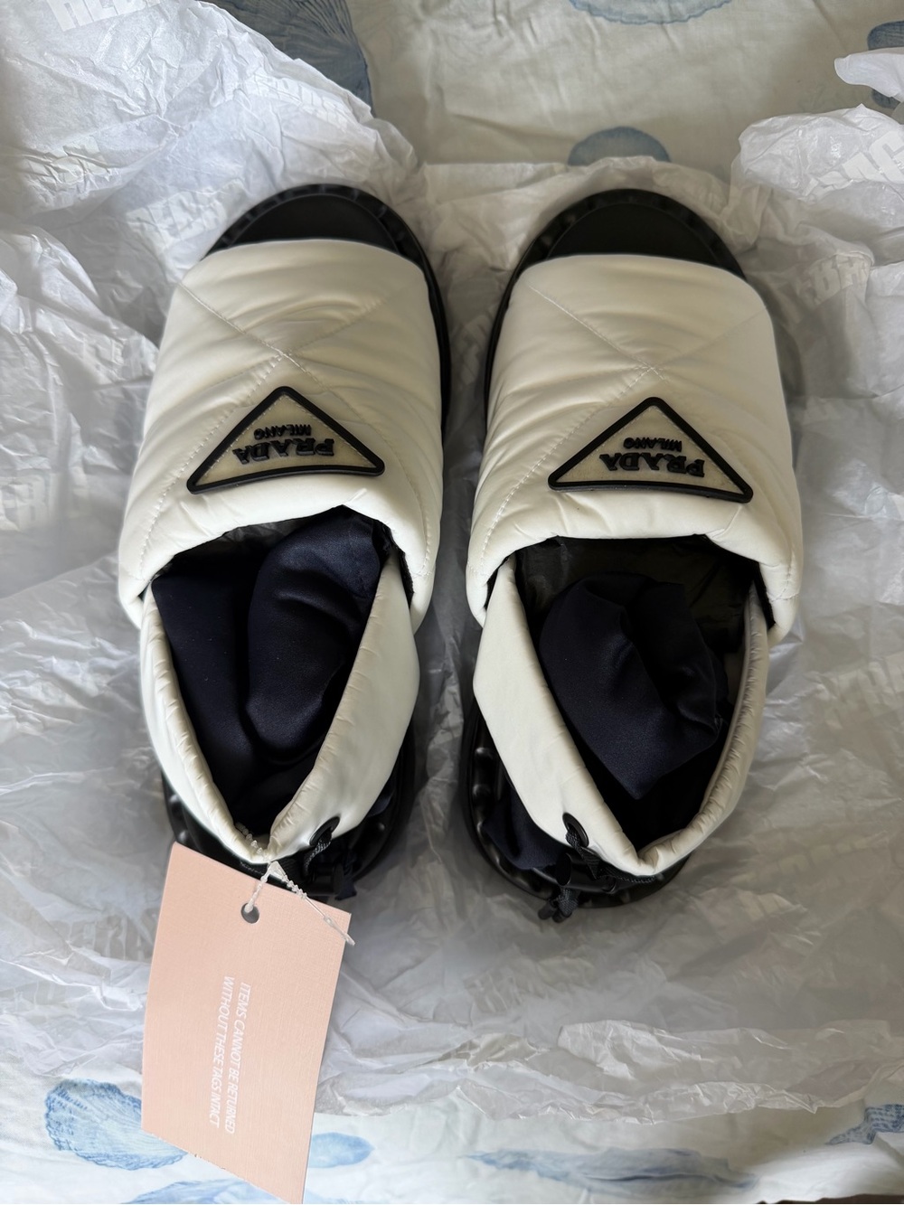 Prada White and Black Quilted Slide Sandals - Picture 2 of 3